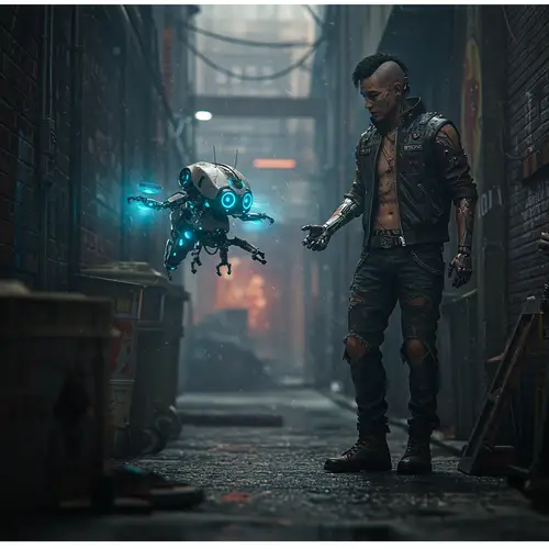 Cyberpunk Assistant Robot: Your Flying Companion