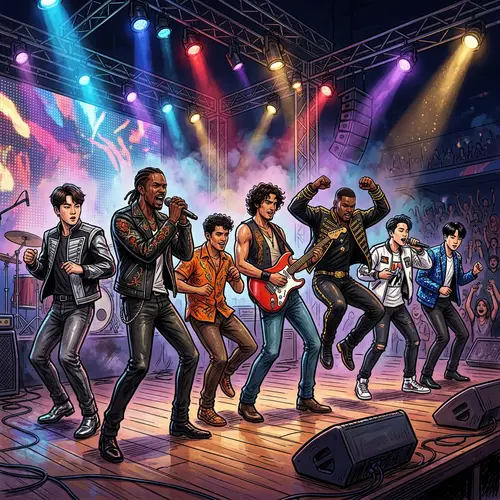 Diverse Group of Seven Talented Male Performing Artists | Dynamic Stage Performance