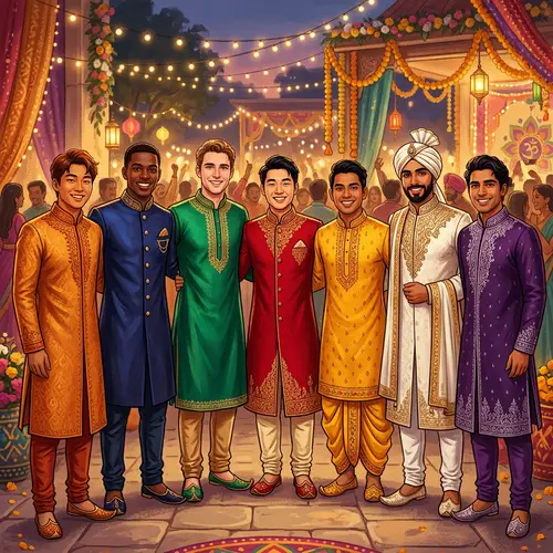 Diverse Cultural Celebration: Young Men in Traditional Attire