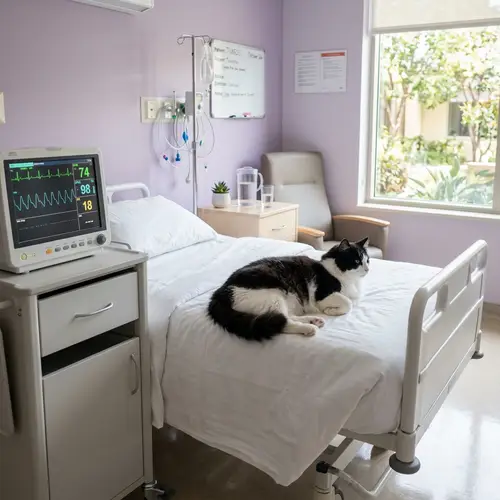 Tranquil Cat Resting in Hospital - Peaceful Scene