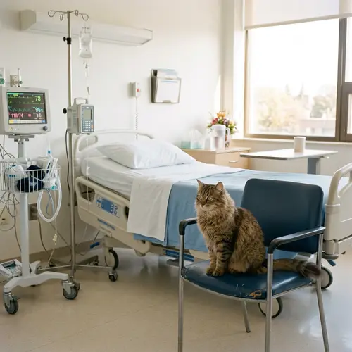 Tranquil Brown Cat in Hospital Room