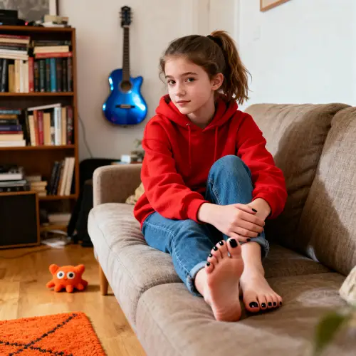 Teen Girl Relaxing at Home with Stylish Feet