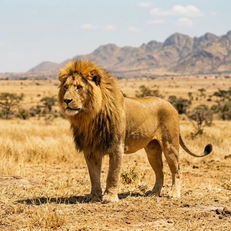 Majestic Lion in Dry African Savanna | Powerful King of the Wild