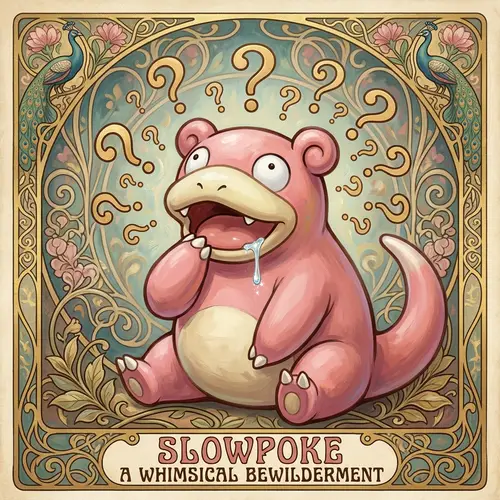Whimsical Slowpoke: A Painterly Pokémon Scene