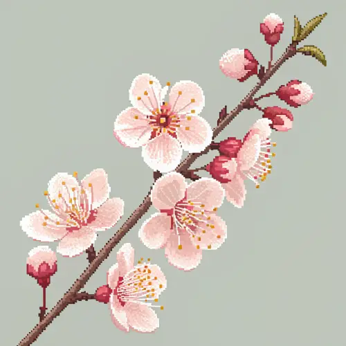 Plum Blossom Pixel Art - Unique Digital Creations