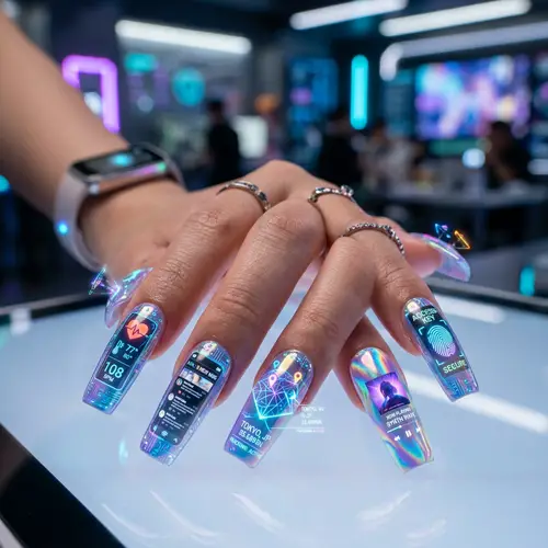 Futuristic Manicure Concept 2024: High-Tech Nails & Holographic Patterns
