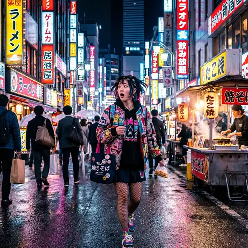 Stunning Ahegao Girl in Neon Tokyo Nightlife