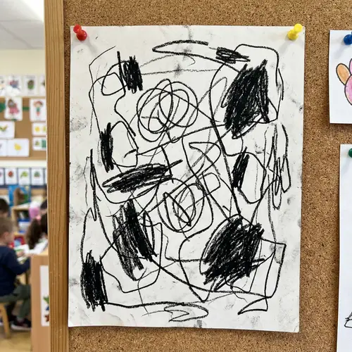 Authentic Abstract Black-and-White Child Drawing