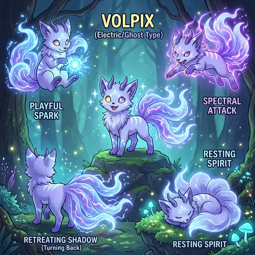 Electric Ghost Vulpix 2D Illustration in Various Poses