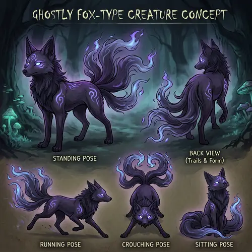 Dark and Ghost-Type Vulpix-Like Creature in 2D Art