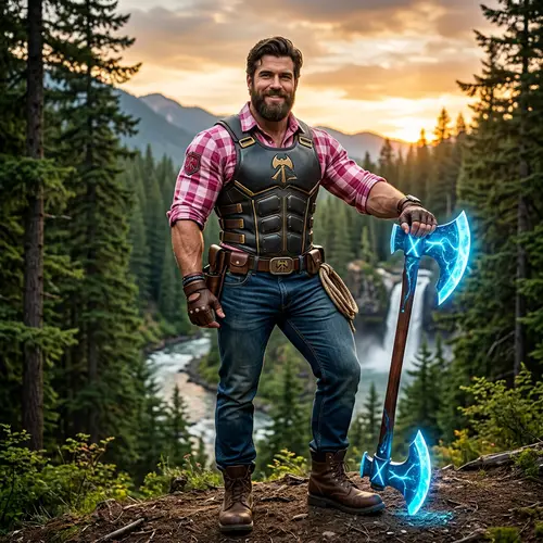 Stylish Lumberjack Superhero | Pink Checkered Flannel Shirt