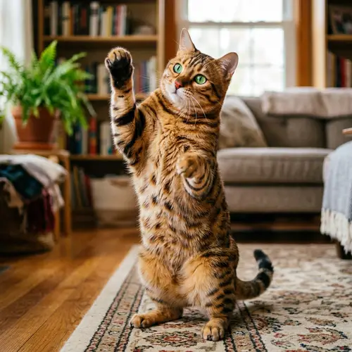Vividly-Patterned Medium-Sized Cat with Bright Almond-Shaped Eyes