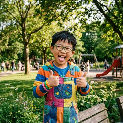 Cheerful Young Asian Boy with Round Glasses | Vibrant & Playful Nature