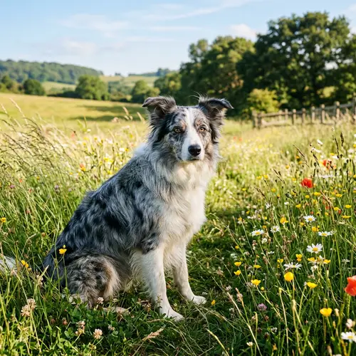 Blue Merle Border Collie in Sunny Meadow | Intelligent and Agile