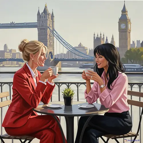 Blonde and Brunette Enjoy Coffee in England