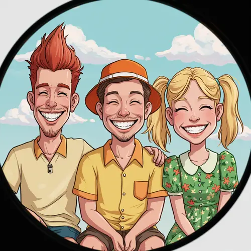 Cartoonish Friends Smiling Together