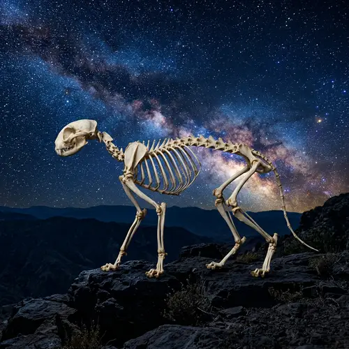 Cat Skeleton with Stars Background