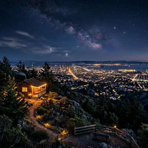 Night View of a Hilltop Hut Overlooking the City