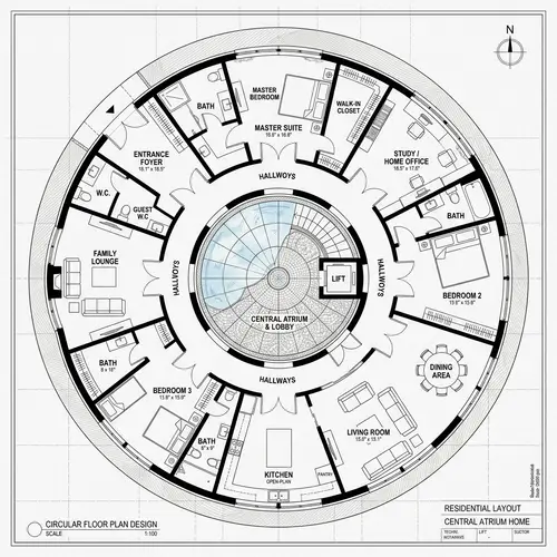 Circular Floor Plan: Symmetrical Layout Design