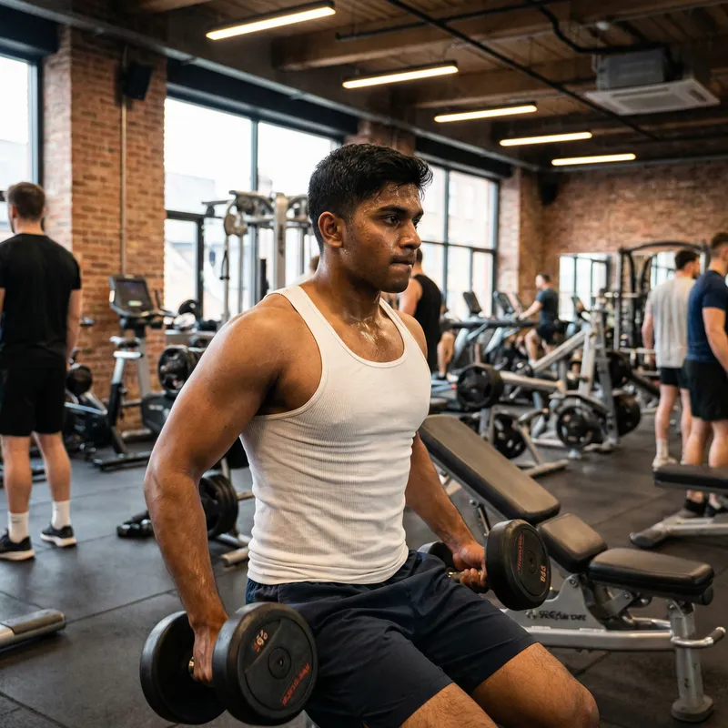 Visually Appealing South Asian Man Intensely Working Out at Gym