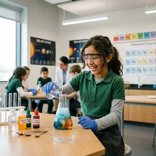 Young Middle-Eastern Girl Excitedly Conducting Science Experiment
