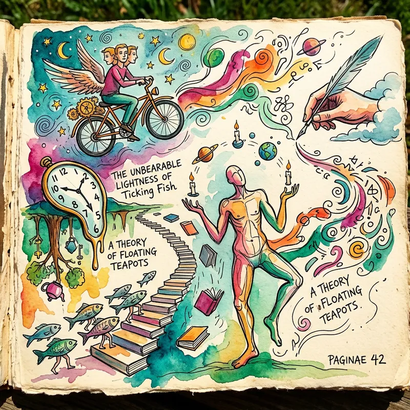 Bright and Unpredictable Book Page with Surreal Illustrations