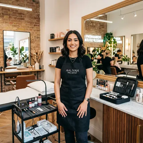 Professional South Asian Female Permanent Makeup Artist in Modern Beauty Salon