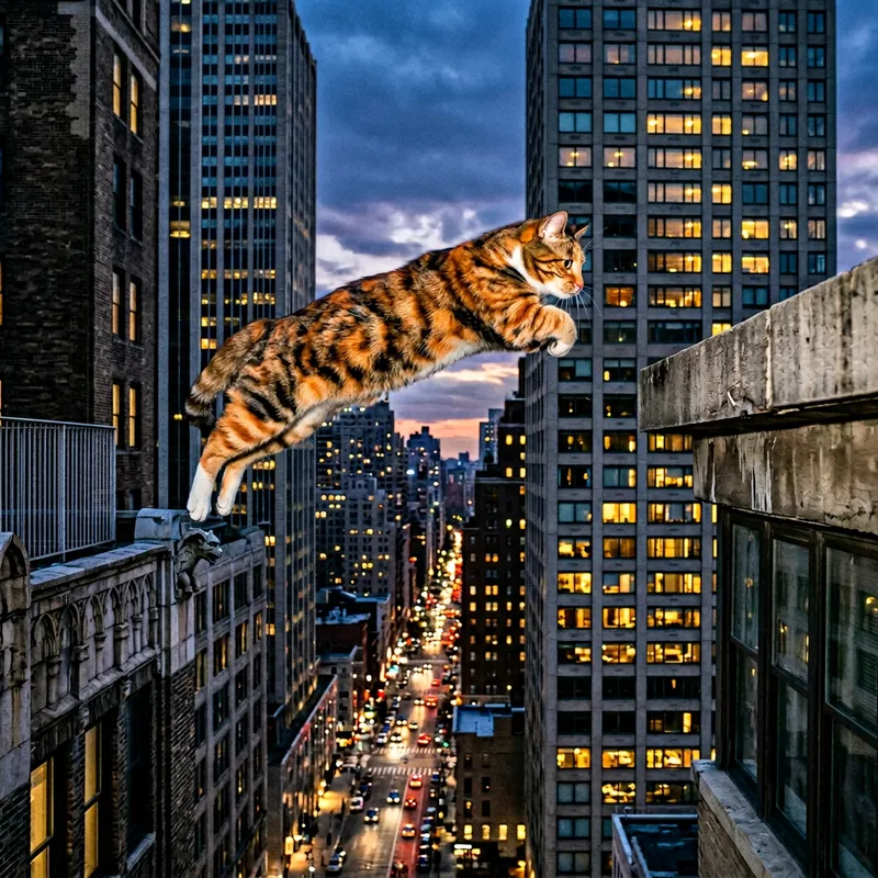 Cat Jumping Between Buildings - A Twilight Adventure Cat Jumping Between Buildings - A Twilight Adventure