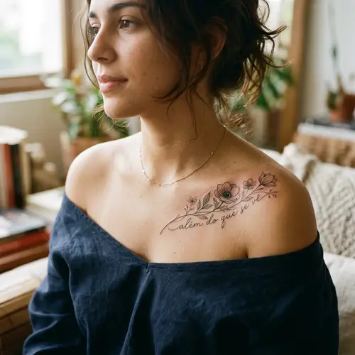 Elegant Flower Tattoo with 'Alem do que se vê'