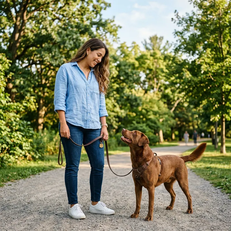 Beautiful Hispanic Woman and Playful Dog in Peaceful Park