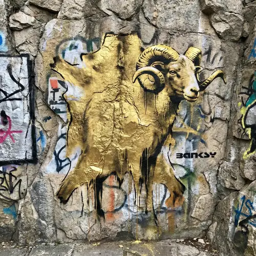 Golden Ram Skin Artwork in Banksy Style