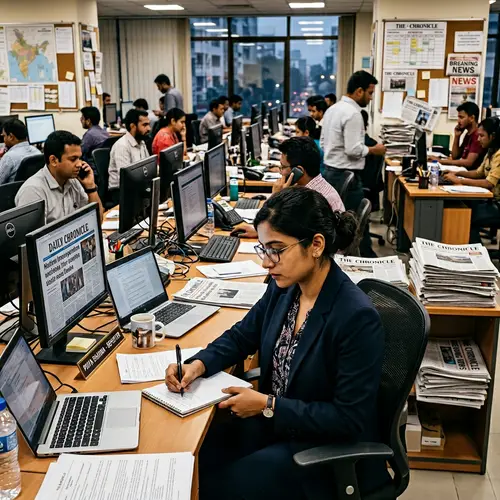 South Asian Female Journalist in Newspaper Office - Professional Image