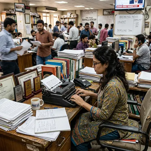 Dedicated South Asian Female Journalist in Busy Newsroom