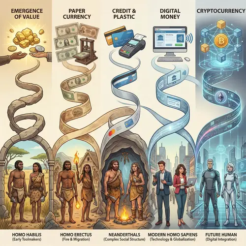 Evolution of Money and Human Appearance | Timeline of Currency and Human Evolution