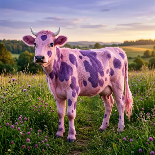 Slender Furry Cow with Celestial Eyes and Pink Fur