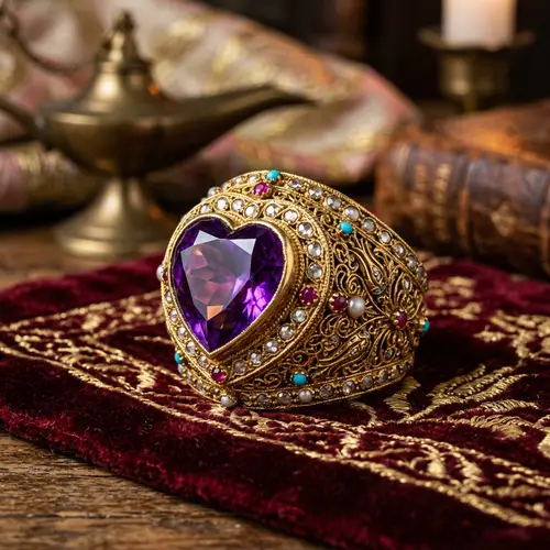 Ottoman Style Amethyst Heart Ring - Exquisite Jewelry Design