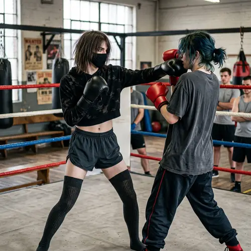 Goth Femboy Boxing Showdown: Thigh Highs & Style