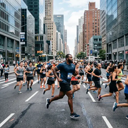 Diverse Group Escaping from Large African American Man