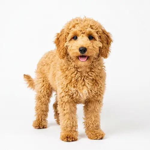 Adorable Mini Golden Doodle on White Background