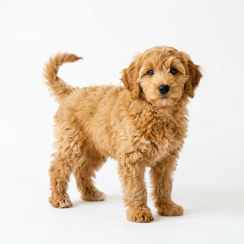 Adorable Mini Golden Doodle on White Background