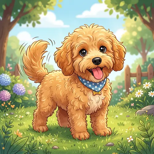 Adorable Mini Golden Doodle Cartoon PNG