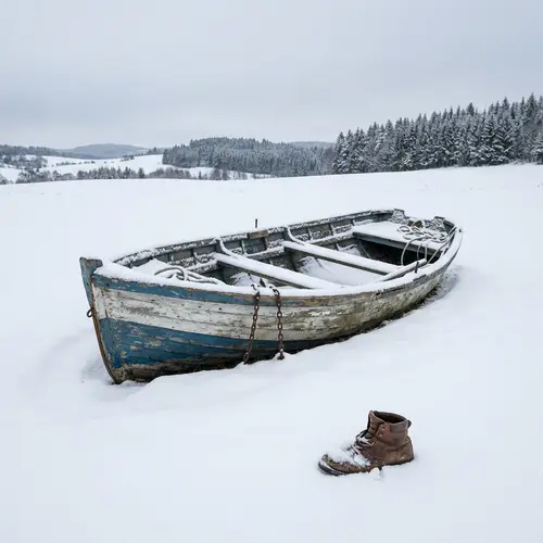 Boat & Boot in the Snow: A Surreal Scene