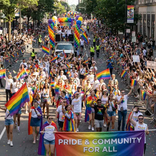 Vibrant LGBTQ+ Pride Parade with Diverse Community | Canon EOS R5