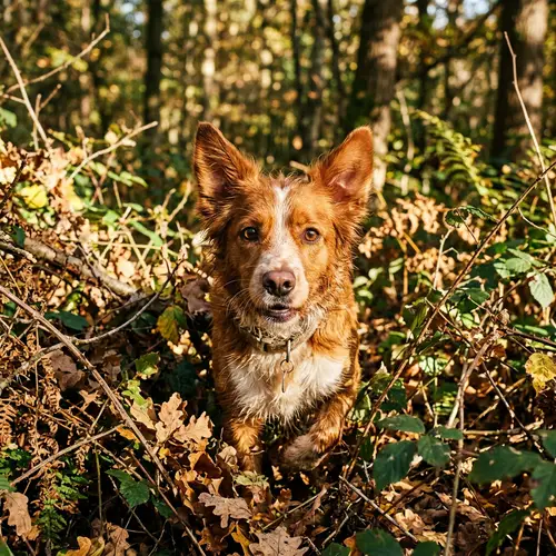 Russet and White Mixed Breed Dog Gazing in Sunlight