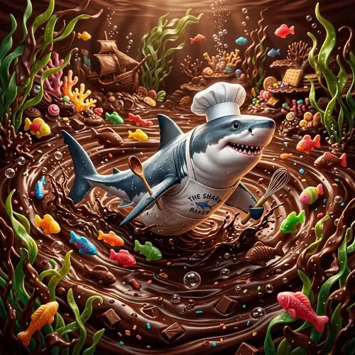 Shark Baker in Chocolate Sea with Algae and Fish