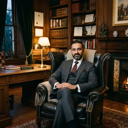 Male South Asian Psychologist in Tailored Suit | Luxury Office Decor