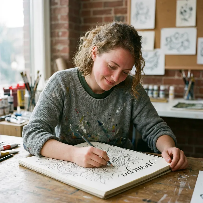 Talented Adult Woman Drawing with Elegance | Nomopa Artwork