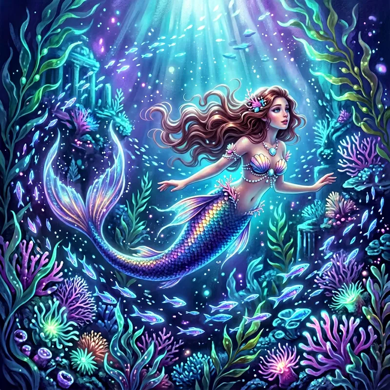 Mystical Mermaid in Enchanting Underwater Fantasy Mystical Mermaid in Enchanting Underwater Fantasy