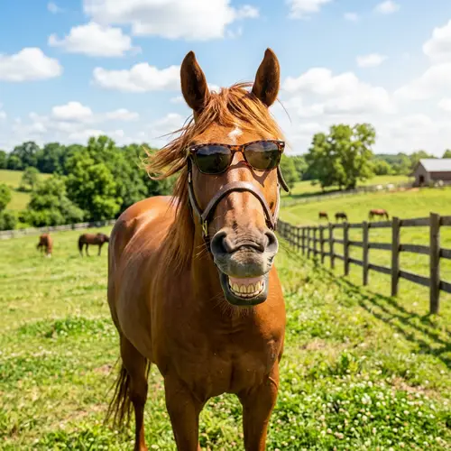 Joyful Horse with Stylish Sunglasses on a Sunny Day