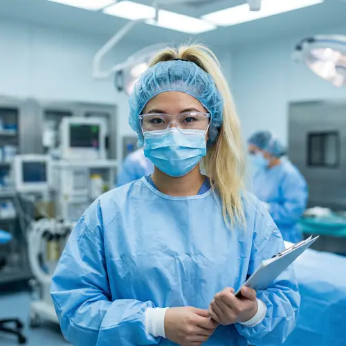 Skilled Asian Nurse in Surgical PPE